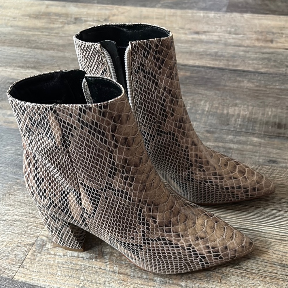 Marc Fisher Brown Snakeskin Ankle Booties